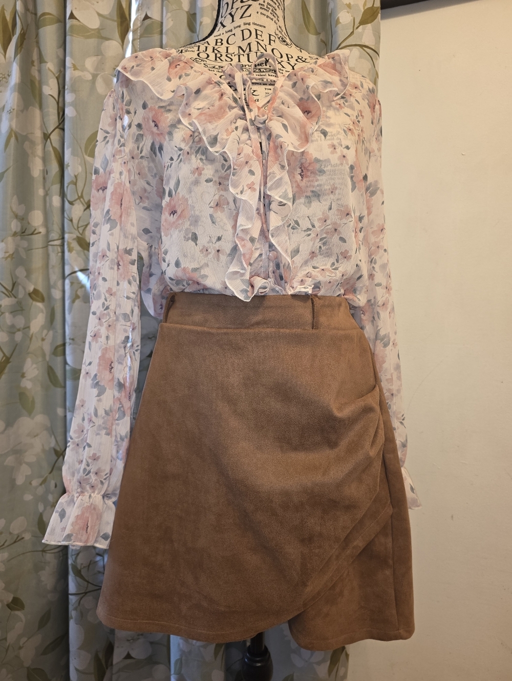 Women's Faux Suede Wrap Skirt - Brown